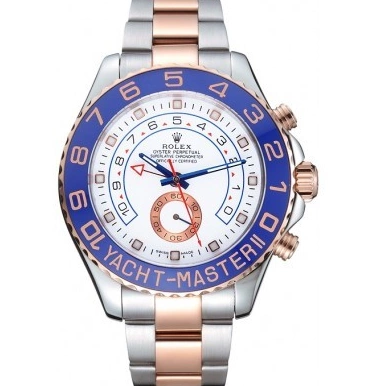 Aaa replica 622270 Yacht-Master Rolex Rose Blue Bezel White and Dial Gold Steel Bracelet Stainless II 0610
